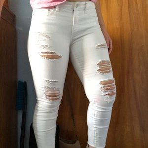 a.n.a white ripped skinny jeans with cropped ankle